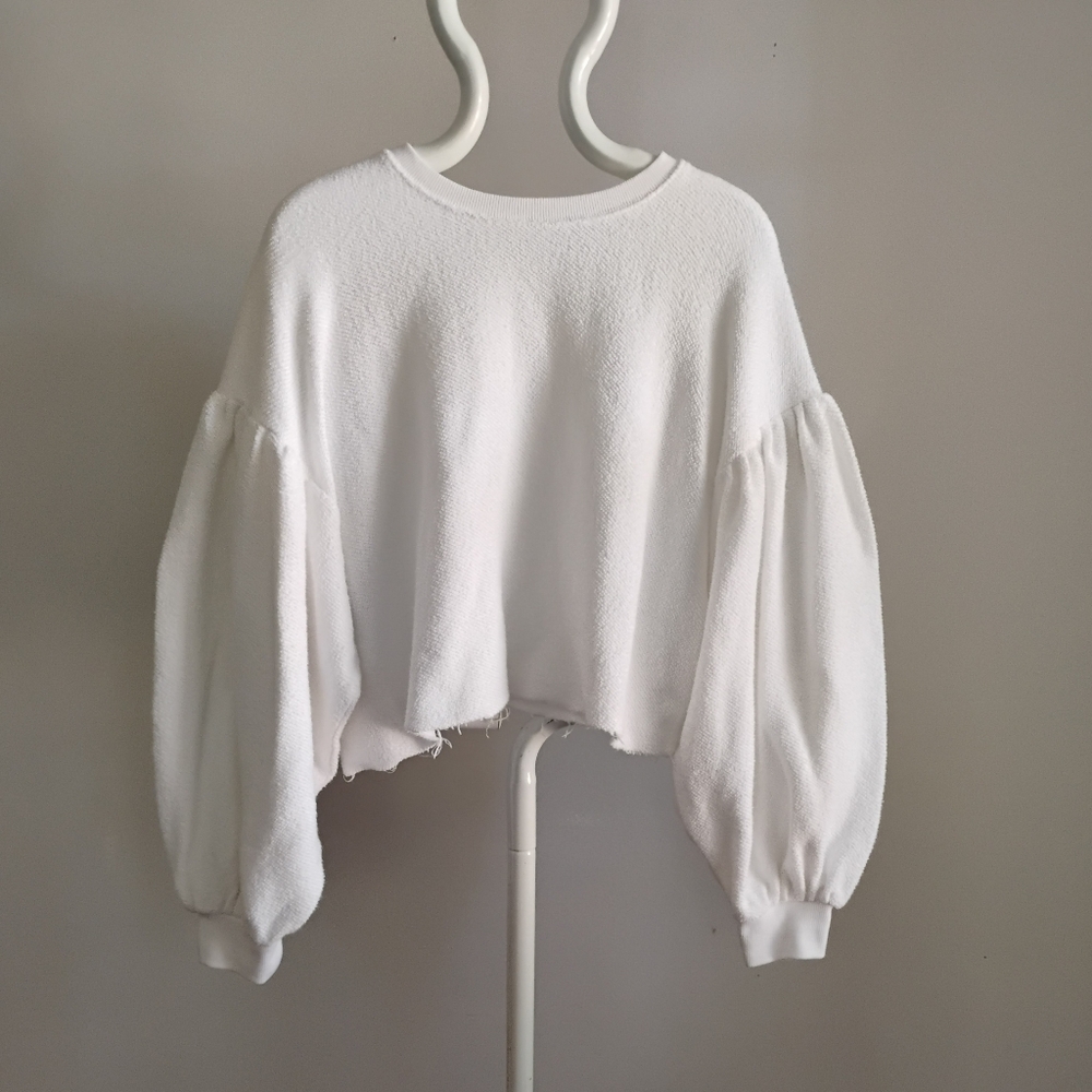 Free People Sleeves Like These White Cropped Pullover Sweatshirt Small